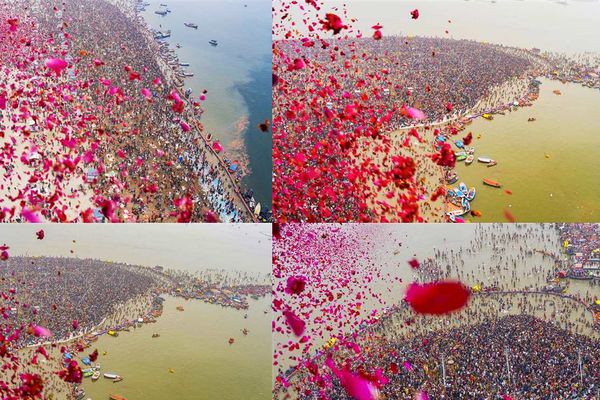 A Mesmerizing Floral Shower: Amrit Snan At Mahakumbh 2025 In Prayagra