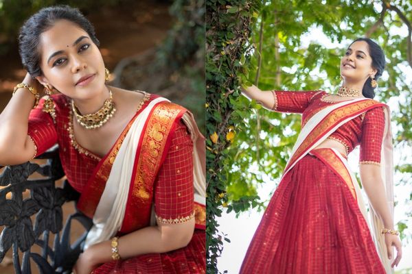 தாவணியில் க்யூட்ட்டா இருக்காங்களே.. நடிகை பிந்து மாதவியின் லேட்டஸ்ட் க்ளிக்ஸ்!