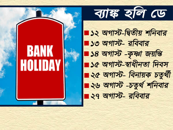 কাজ থাকলে সময়ে সেরে ফেলুন, অগাস্ট-এ এই পর পর দিনগুলিতে ছুটি থাকবে ব্যাঙ্ক