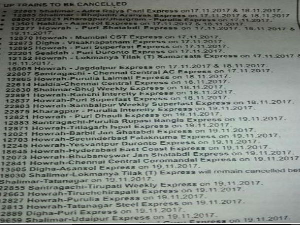 এক নজরে দেখে নেওয়া যাক বাতিল ট্রেনের তালিকা এক নজরে দেখে নেওয়া যাক বাতিল ট্রেনের তালিকা