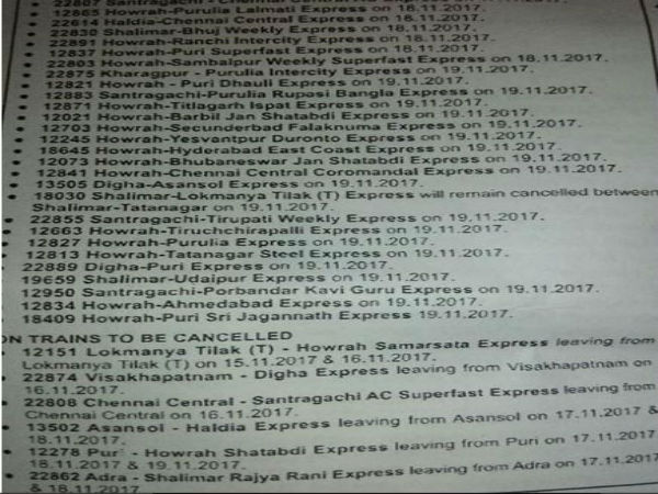 এক নজরে দেখে নেওয়া যাক বাতিল ট্রেনের তালিকা এক নজরে দেখে নেওয়া যাক বাতিল ট্রেনের তালিকা