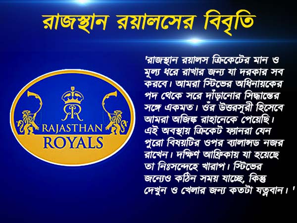 রাজস্থান রয়ালসে-র নয়া অধিনায়ক রাহানে, সরে দাঁড়ালেন স্মিথ রাজস্থান রয়ালসে-র নয়া অধিনায়ক রাহানে, সরে দাঁড়ালেন স্মিথ