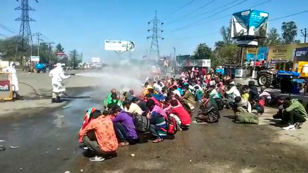 অভিবাসী শ্রমিকদের উপ জীবানুনাশক ছড়ানোর ভিডিও ভাইরাল সোশ্যাল মিডিয়ায়