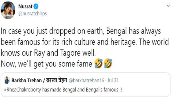 রিয়া ‌চক্রবর্তীর জন্য বাঙালিদের অপমান সোশ্যাল মিডিয়ায়, সরব নুসরত জাহান 