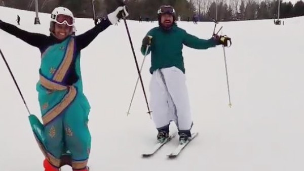 শাড়ি–ধুতি পরেই বরফের ওপর কামাল করে দেখালেন এই ভারতীয় দম্পতি, ভিডিও ভাইরাল