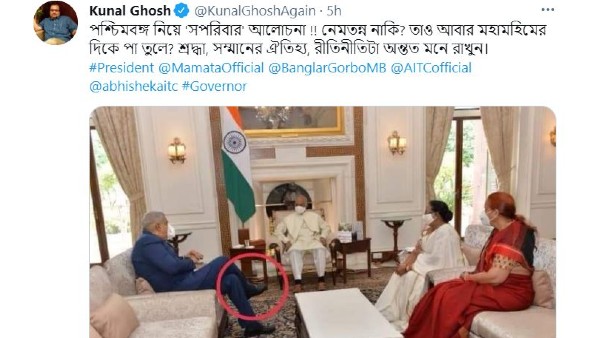 রাষ্ট্রপতির দিকে পা তুলে বসে রাজ্যপাল