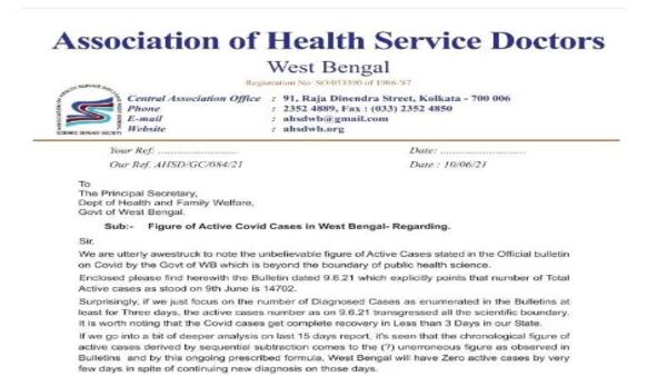 স্বাস্থ্য দফতরের প্রধান সচিবকে চিঠি