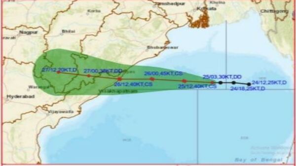 গতিপথ ওড়িশা ও অন্ধ্রপ্রদেশের দিকে গতিপথ ওড়িশা ও অন্ধ্রপ্রদেশের দিকে