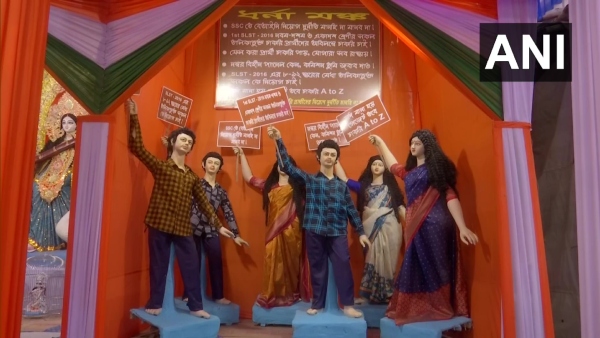 সরস্বতী পুজোর থিমে নিয়োগ দুর্নীতি সরস্বতী পুজোর থিমে নিয়োগ দুর্নীতি