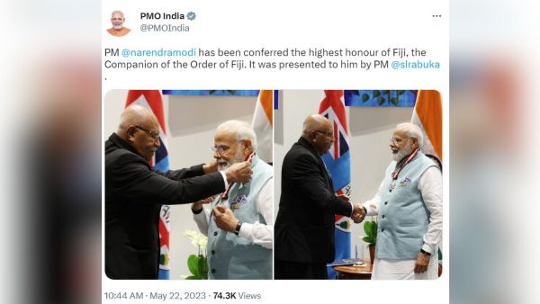 প্রধানমন্ত্রী মোদীকে ফিজির সর্বোচ্চ অসামরিক সম্মান প্রধানমন্ত্রী মোদীকে ফিজির সর্বোচ্চ অসামরিক সম্মান