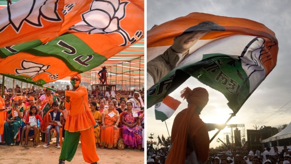 image of congress and bjp flag