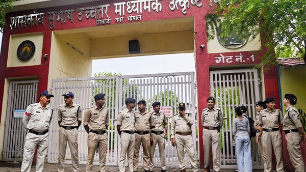 Students awaiting entry at secured NEET-UG exam center