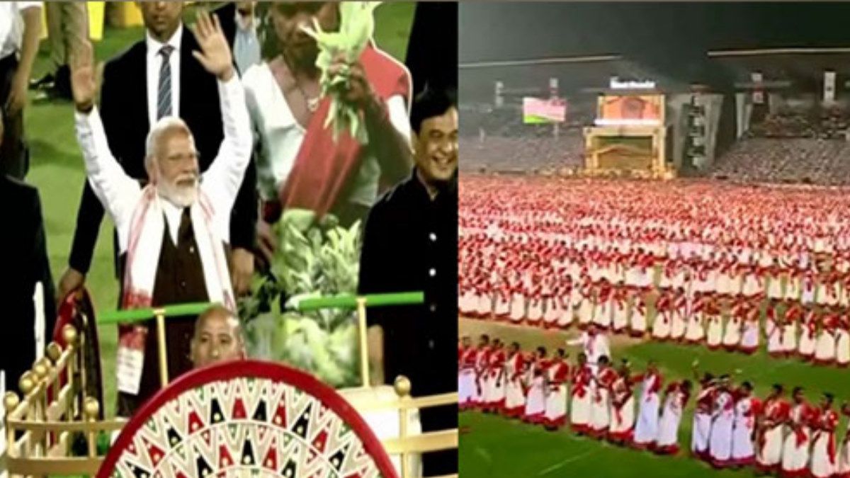 Assam Jhumoir Binandini:  गुवाहाटी में पीएम मोदी का शानदार स्वागत,  8000 झुमोईर कलाकारों ने किया  प्रदर्शन