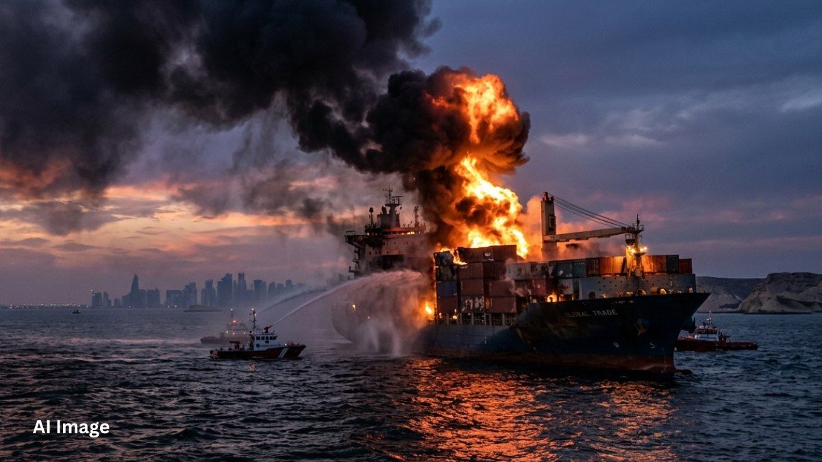 Hormuz Strait tension: फारस की खाड़ी में ब्रिटिश जहाज पर मिसाइल अटैक, कतर के पास लगी भीषण आग!