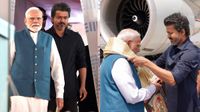 விமான நிலையத்தில் சுமார் 1.30 மணி நேரம் காத்திருந்து பிரதமர் மோடியை வழியனுப்பி வைத்த விஜய்! விமான நிலையத்தில் சுமார் 1.30 மணி நேரம் காத்திருந்து பிரதமர் மோடியை வழியனுப்பி வைத்த விஜய்!