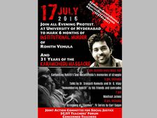 Protest to mark six months of ‘institutional murder’ of Rohith Vemula 