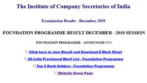 ICSI CS December 2019 result shortly at these times