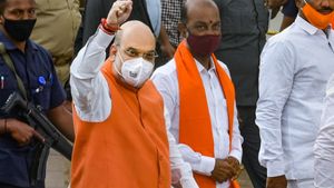  GHMC polls: Amit Shah holds roadshow in Secunderabad after performing 'aarti' at Bhagyalakshmi Temple 