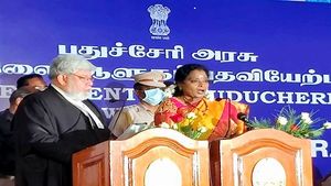Telangana Governor Tamilisai Soundararajan sworn in as Puducherry Lt Governor 