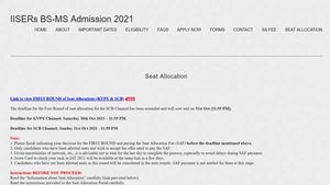 Direct link to check IISERs BS-MS Admission 2021 seat allotment results for BS-MS dual degree programme