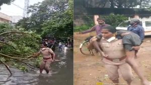 Chennai floods: Video of woman cop in Chennai carrying unconscious man goes viral