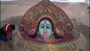 Sand artist Sudarshan Pattnaik creates 5-ft high Ma Kali sculpture on Diwali 
