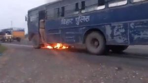 2 killed, one burnt alive as police bus runs over bikers | Watch