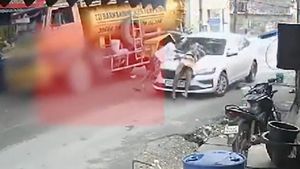 Accident Caught On Cam: Lorry Rams Car, Kills Pedestrian On The Spot In Chennai
