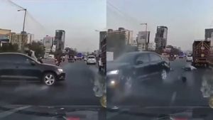 Mumbai-Pune Highway Accident: Viral Video Shows Collision, Two People Tossed Into Air; Watch What Happens Next