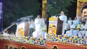 Viral Video: DMK MP A Raja Escapes Injury As A Heavy Weight Stage Light Drops During His Speech
