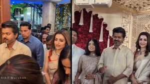 Vijay, Trisha Appear Together At AGS Kalpathi S. Suresh’s Son’s Wedding Reception