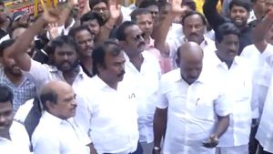 DMK Protest Erupts In Chennai Over Resurfaced Drug Allegation Video Involving TVK Minister Sarath Kumar