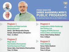 ಕರ್ನಾಟಕದಲ್ಲಿ ನರೇಂದ್ರ ಮೋದಿ, ಕಾರ್ಯಕ್ರಮಗಳು