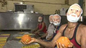 ಮುಂಬೈ: ನರೇಂದ್ರ ಮೋದಿ 'ಮುಖವಾಡ' ಧರಿಸಿ ಲಡ್ಡು ತಯಾರಿ