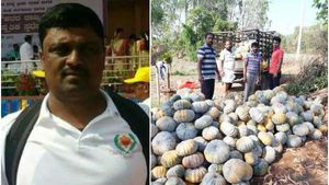 ರೈತರಿಂದ ಕುಂಬಳಕಾಯಿ ಖರೀದಿ ಮಾಡಿ, ಬಡವರಿಗೆ ನೀಡಿದ ಶಿಕ್ಷಕ