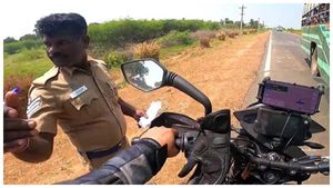 ಬೈಕ್ ಸವಾರನ ನಿಲ್ಲಿಸಿ ತಮಿಳುನಾಡು ಪೊಲೀಸ್ ಕೇಳಿದ್ದು ಕೊರೊನಾ ಸರ್ಟಿಫಿಕೇಟ್, ದಾಖಲೆಗಳನ್ನಲ್ಲ
