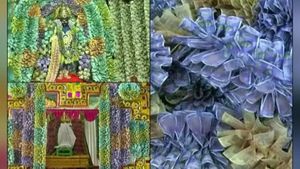  5 ಕೋಟಿ ರು. ಮೌಲ್ಯದ ನೋಟುಗಳನ್ನು ಬಳಸಿ ದೇವಾಲಯ ಅಲಂಕಾರ!