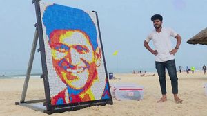  ಮಲ್ಪೆ ಕಡಲಕಿನಾರೆಯಲ್ಲಿ ರೂಬಿಕ್ಸ್ ಕ್ಯೂಬ್‌ನಲ್ಲಿ ಅರಳಿದ ಅಪ್ಪು ಚಿತ್ರ