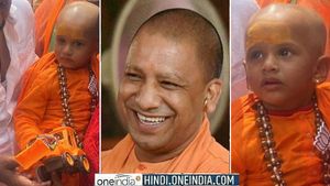 ಬಿಜೆಪಿಗೆ ಭರ್ಜರಿ ಗೆಲುವು: 'ಬುಲ್ಡೋಜರ್' ಹಿಡಿದು ಕಚೇರಿಗೆ ಬಂದ ಪುಟ್ಟ ಯೋಗಿ