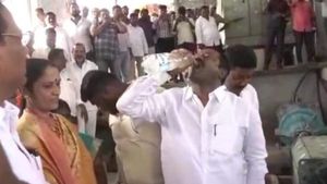 ರಾಯಚೂರು; ರಾಂಪೂರು ಜಲಾಶಯದ ನೀರು ಕುಡಿದ ಸಚಿವರು 