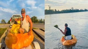 '384 ಕೆಜಿ ಕುಂಬಳಕಾಯಿ ದೋಣಿ' ಮೂಲಕ 61 ಕಿಮೀ ಪ್ರಯಾಣ! ನಾವಿಕನಿಂದ ವಿಶ್ವ ದಾಖಲೆ