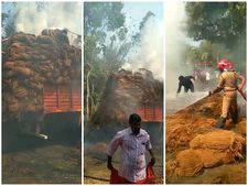 കയർ ലോഡുമായി വന്ന ലോറി വൈദ്യുതി ലൈനിൽ ഉരസി തീപ്പിടിച്ചു: അപകടം ആലപ്പുഴയില്‍!!