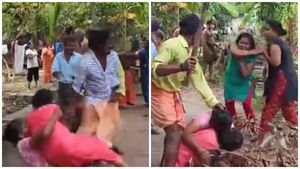 കയ്യിൽക്കിട്ടിയതെടുത്ത് അറഞ്ചം പുറഞ്ചം തല്ലി അയൽക്കാർ! ചേരി തിരിഞ്ഞ് അടിയോടടി, വീഡിയോ വൈറൽ