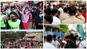 നിയന്ത്രണങ്ങള്‍ ലംഘിച്ച് രാഷ്ട്രീയ പോര്; നടുറോഡില്‍ പ്രവര്‍ത്തകരുടെ ആവേശം