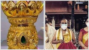 750 ഗ്രാം തൂക്കം, മരതകക്കല്ല് പതിപ്പിച്ച അപൂർവ്വ സ്വർണ കിരീടം; ഗുരുവായൂരപ്പന് രവി പിള്ളയുടെ നേര്‍ച്ച
