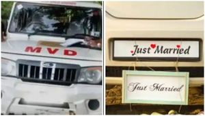 വിവാഹ വണ്ടിയുടെ നമ്പർ പ്ലേറ്റിൽ ‘ജസ്റ്റ് മാരീഡ്’ സ്റ്റിക്കർ; എട്ടിന്റെ പണി കൊടുത്ത് എംവിഡി