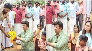 വാക്ക് പാലിച്ച് ഗണേഷ് കുമാർ; അർജുന്റെ വീടിന് തറക്കല്ലിട്ടു; അർജുൻ കൊടുത്ത സമ്മാനം ഉമ്മ ​