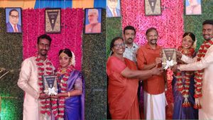 അംബേദ്ക്കറും നെഹ്റുവും സാക്ഷി, ചാത്തന്നൂരിൽ ഇന്ത്യൻ ഭരണഘടന കൈമാറി വിവാഹം 