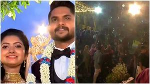 ശംഖുമുഖത്തെ ഡെസ്റ്റിനേഷൻ വെഡ്ഡിം​ഗ് സെന്ററിലെ ആദ്യ വിവാഹം; സാ​ഗരം സാക്ഷി, അനഘയും റിയാസും ഒന്നായി