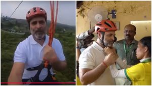 'ഐ ലവ് വയനാട്'; കേരളത്തിലെ ഏറ്റവും ദൈർഘ്യമേറിയ സിപ് ലൈനിൽ കയറി രാഹുൽ, വീഡിയോ വൈറൽ